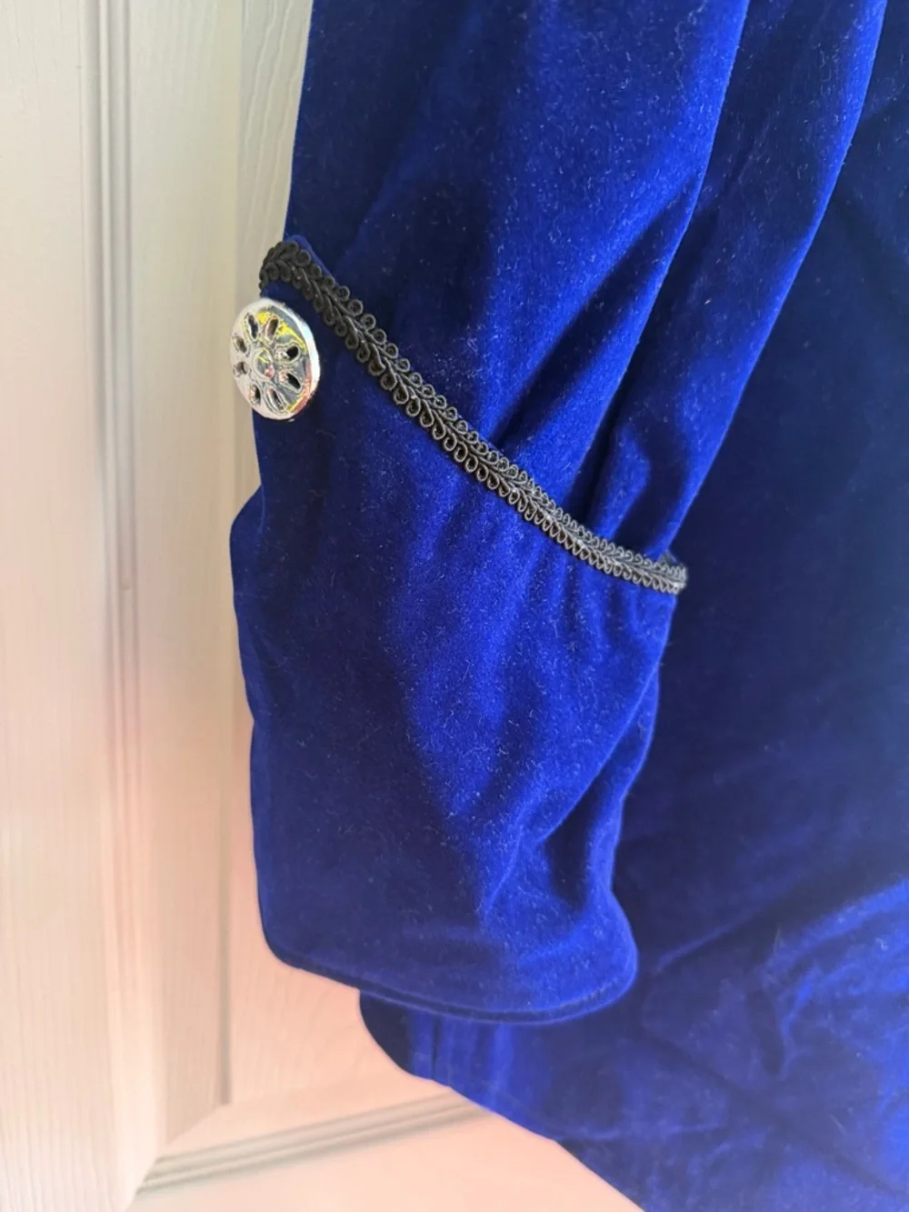 Royal Blue Velvet Military-Style Blazer Jacket - Picture 3 of 4